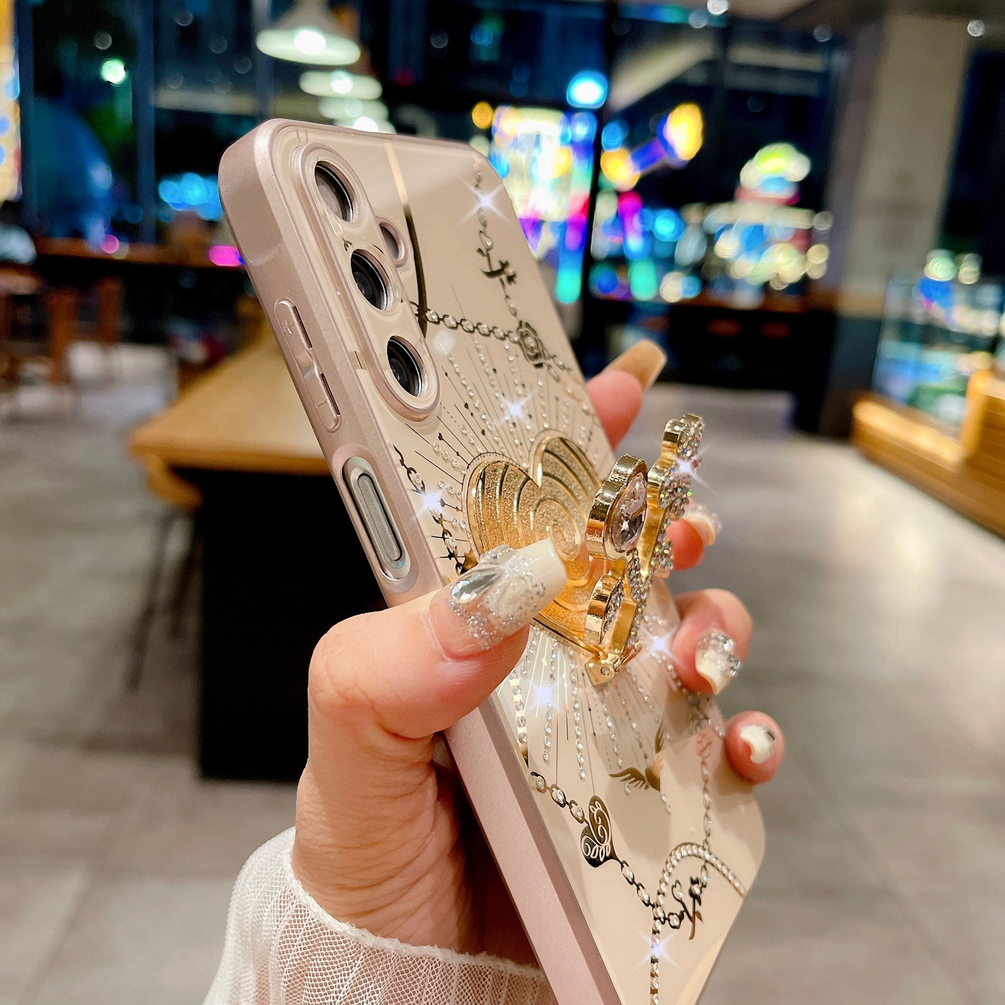 For Samsung Galaxy A16 4G / 5G Case Kickstand TPU+PC Rhinestones Decor Phone Cover - White