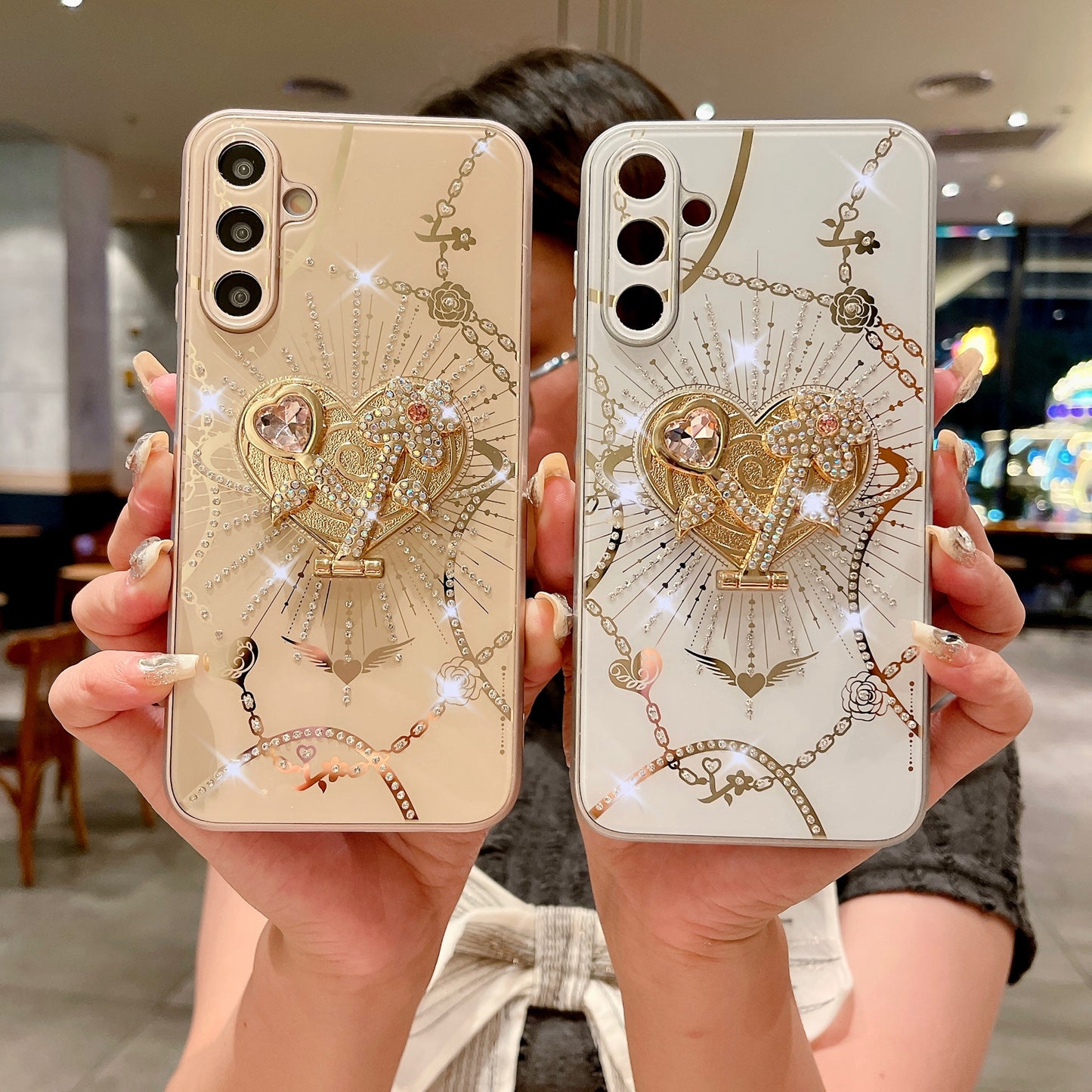 For Samsung Galaxy A16 4G / 5G Case Kickstand TPU+PC Rhinestones Decor Phone Cover - White