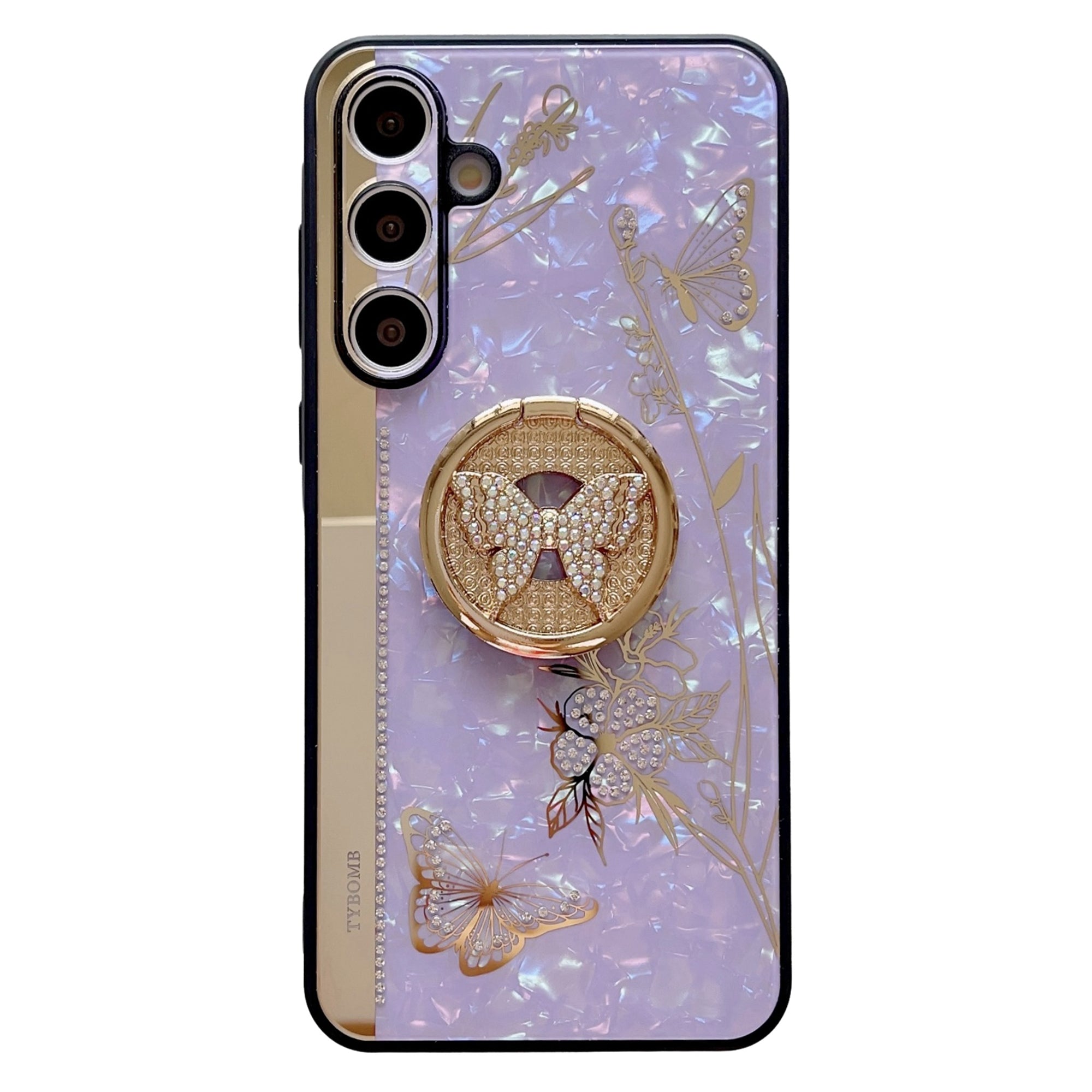 For Samsung Galaxy A16 4G / 5G Case Rhinestones Decor Kickstand TPU+PC Butterfly Floral Phone Cover - Purple