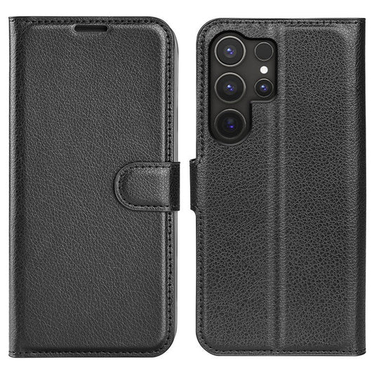For Samsung Galaxy S25 Ultra Case Litchi Texture Shockproof Leather Wallet Phone Cover - Black