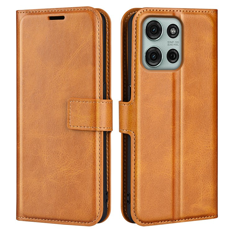 For Motorola Moto G75 5G Stand Case Anti-Scratch Calf Texture Leather Phone Cover - Yellow