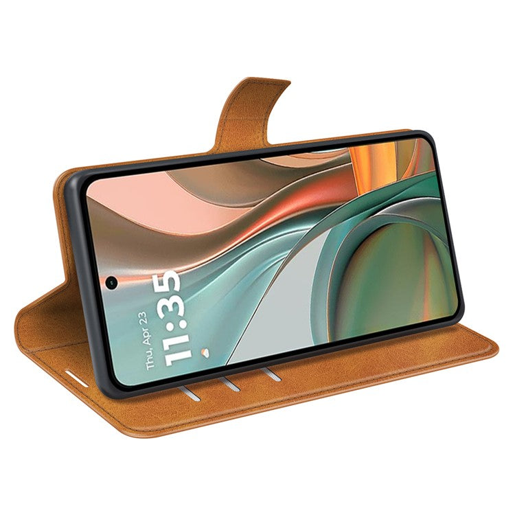 For Motorola Moto G75 5G Stand Case Anti-Scratch Calf Texture Leather Phone Cover - Yellow