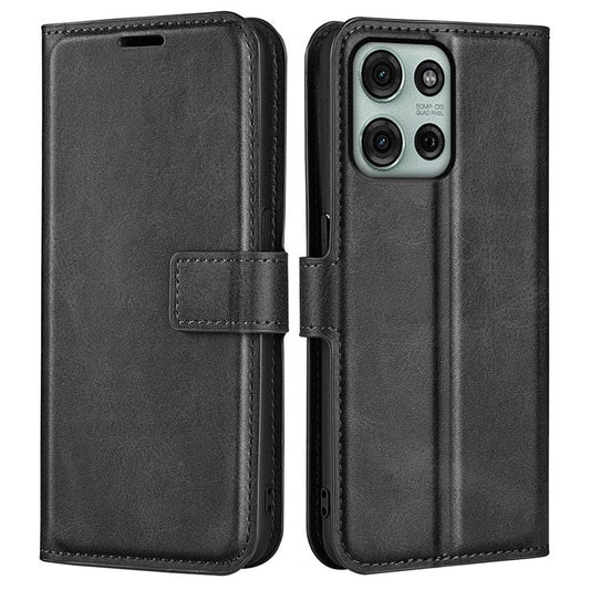 For Motorola Moto G75 5G Stand Case Anti-Scratch Calf Texture Leather Phone Cover - Black
