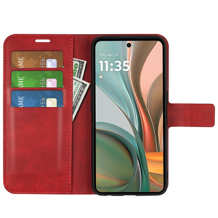 For Motorola Moto G75 5G Stand Case Anti-Scratch Calf Texture Leather Phone Cover - Red
