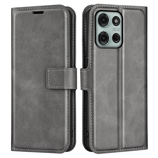 For Motorola Moto G75 5G Stand Case Anti-Scratch Calf Texture Leather Phone Cover - Grey