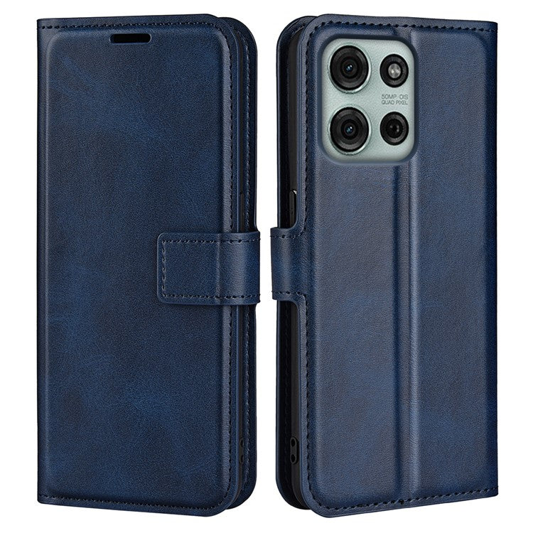 For Motorola Moto G75 5G Stand Case Anti-Scratch Calf Texture Leather Phone Cover - Blue