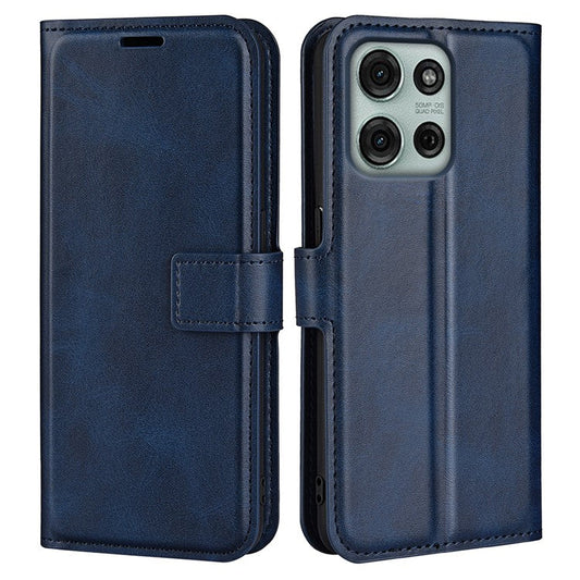 For Motorola Moto G75 5G Stand Case Anti-Scratch Calf Texture Leather Phone Cover - Blue