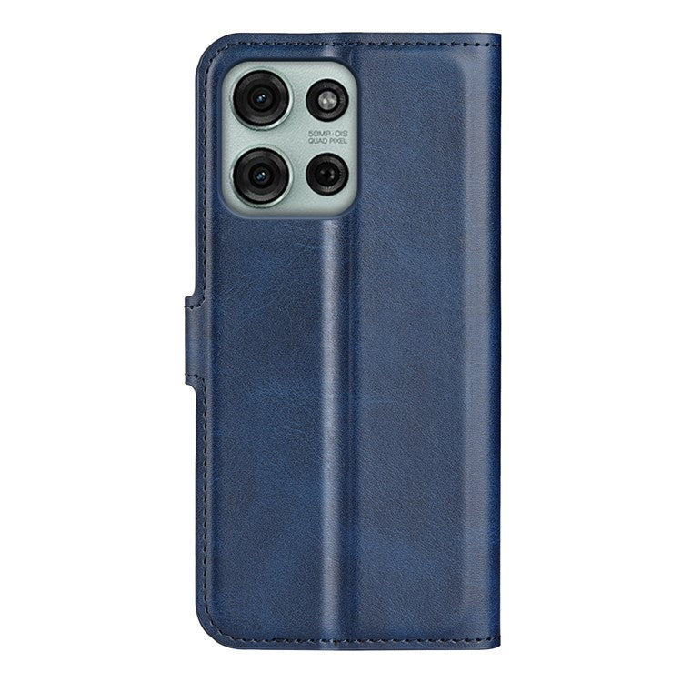 For Motorola Moto G75 5G Stand Case Anti-Scratch Calf Texture Leather Phone Cover - Blue