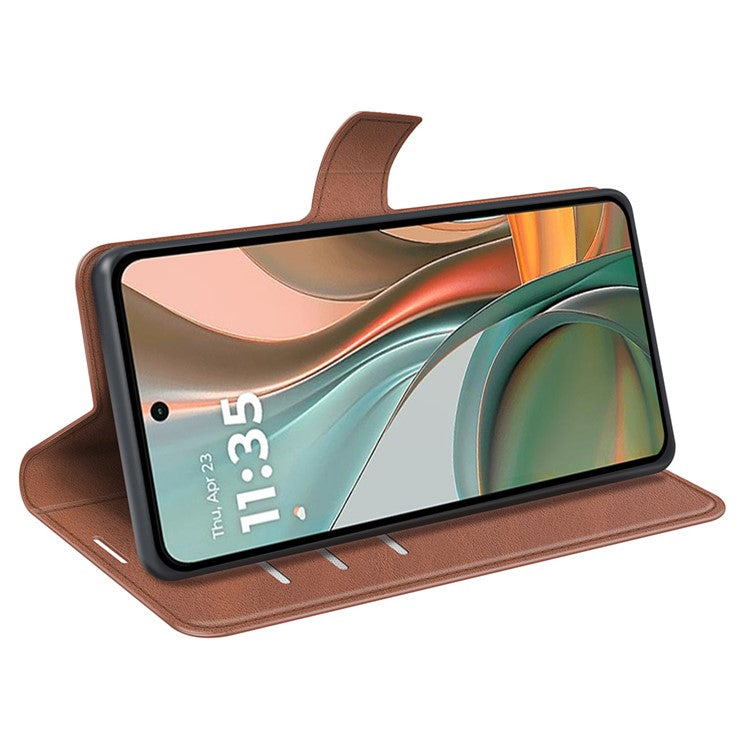 For Motorola Moto G75 5G Stand Case Anti-Scratch Calf Texture Leather Phone Cover - Light Brown