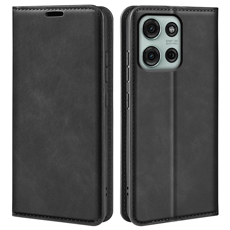 For Motorola Moto G75 5G Case Skin-Touch Leather Wallet Phone Cover - Black