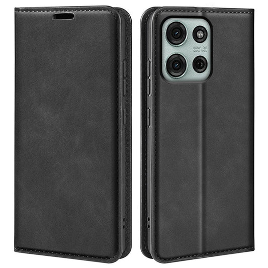 For Motorola Moto G75 5G Case Skin-Touch Leather Wallet Phone Cover - Black