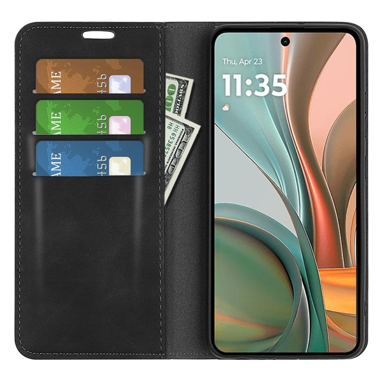 For Motorola Moto G75 5G Case Skin-Touch Leather Wallet Phone Cover - Black