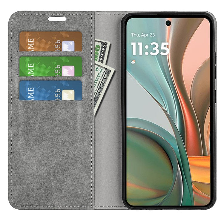 For Motorola Moto G75 5G Case Skin-Touch Leather Wallet Phone Cover - Grey