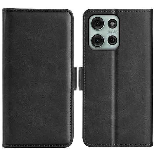 For Motorola Moto G75 5G Stand Case Calf Texture Leather Wallet Phone Cover - Black