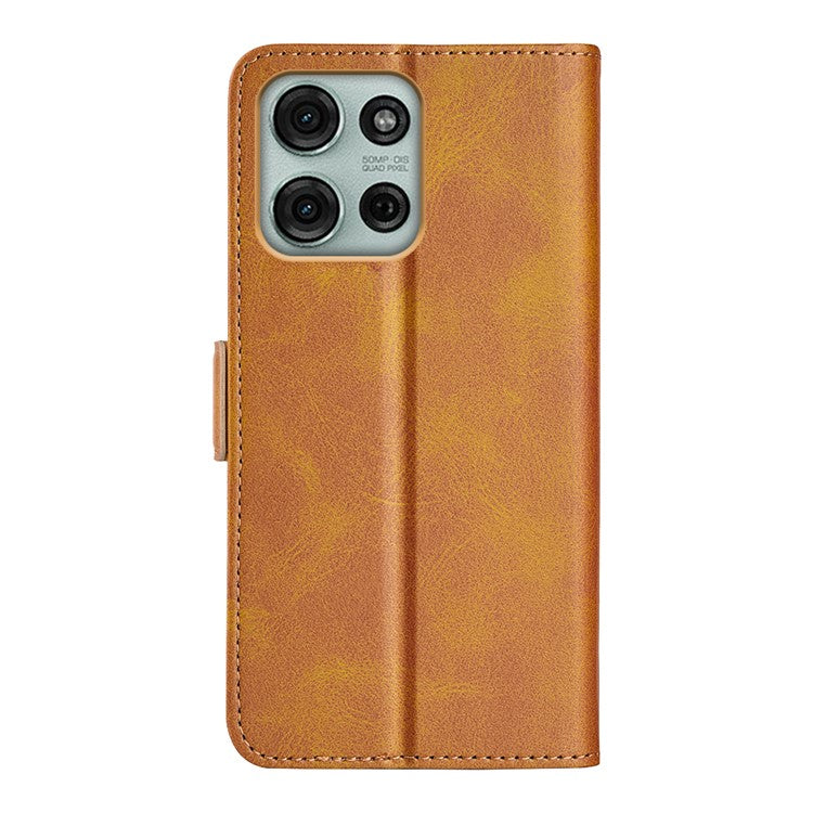 For Motorola Moto G75 5G Stand Case Calf Texture Leather Wallet Phone Cover - Yellow
