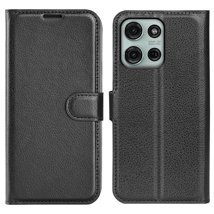 For Motorola Moto G75 5G Case Litchi Texture Shockproof Leather Wallet Phone Cover - Black