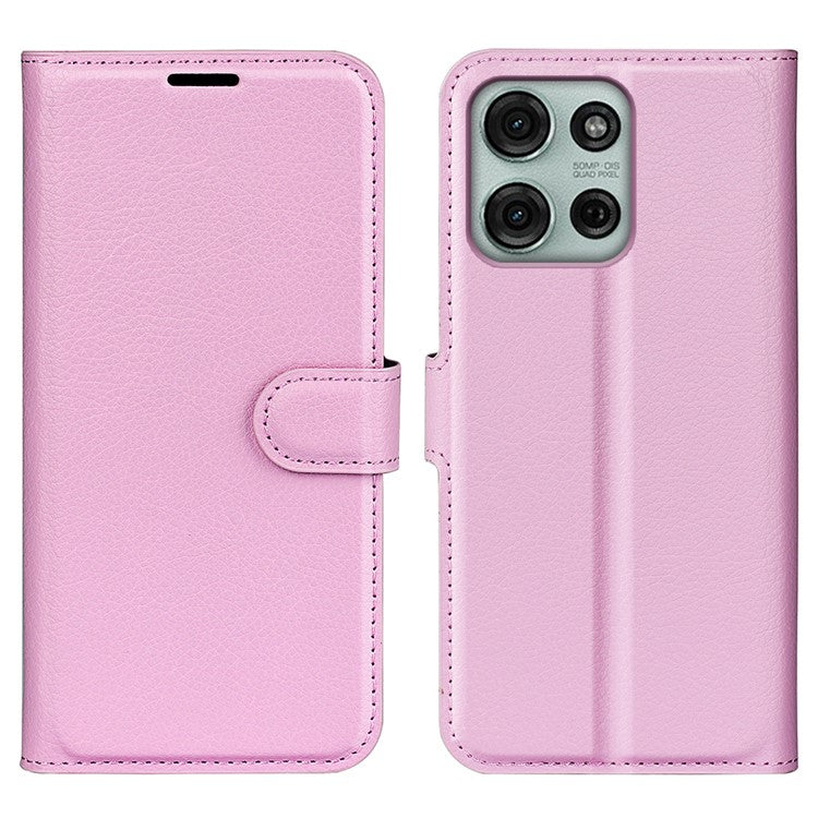 For Motorola Moto G75 5G Case Litchi Texture Shockproof Leather Wallet Phone Cover - Pink