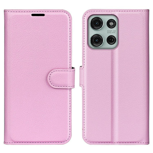 For Motorola Moto G75 5G Case Litchi Texture Shockproof Leather Wallet Phone Cover - Pink