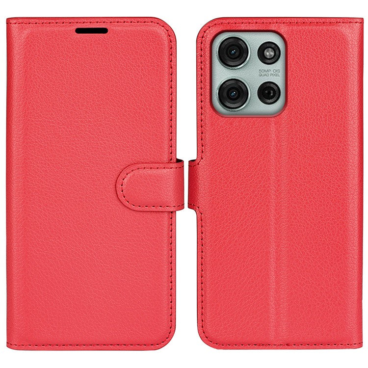 For Motorola Moto G75 5G Case Litchi Texture Shockproof Leather Wallet Phone Cover - Red