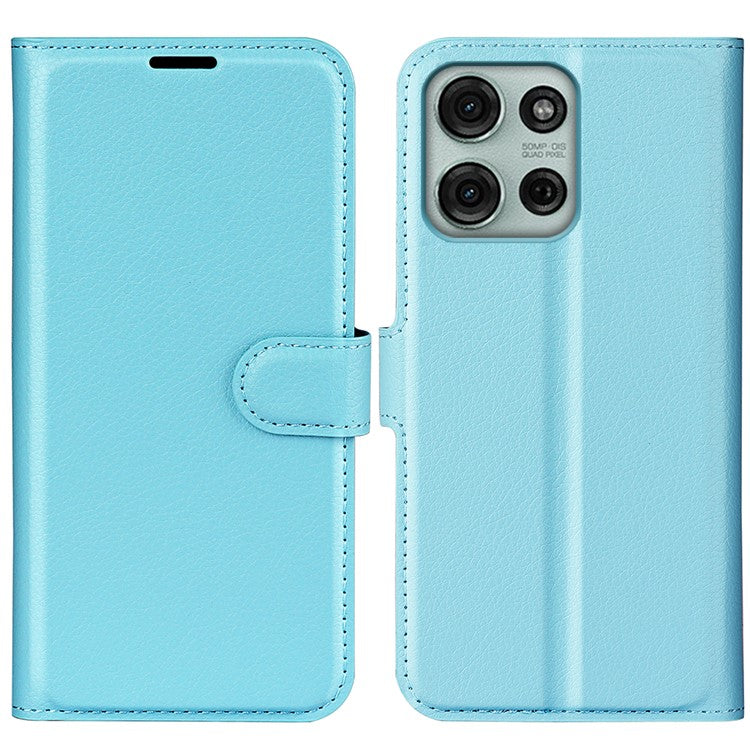 For Motorola Moto G75 5G Case Litchi Texture Shockproof Leather Wallet Phone Cover - Blue