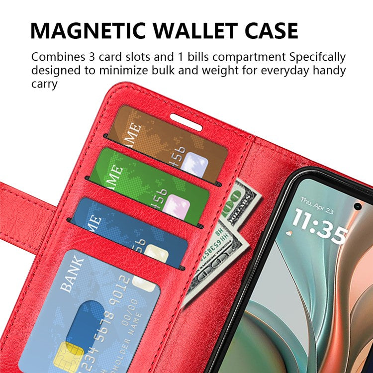 For Motorola Moto G75 5G Wallet Case Crazy Horse Texture Stand Leather Phone Cover - Red
