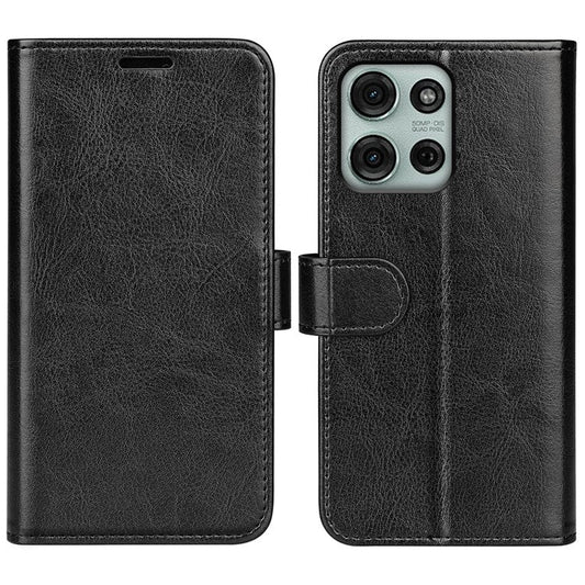 For Motorola Moto G75 5G Wallet Case Crazy Horse Texture Stand Leather Phone Cover - Black