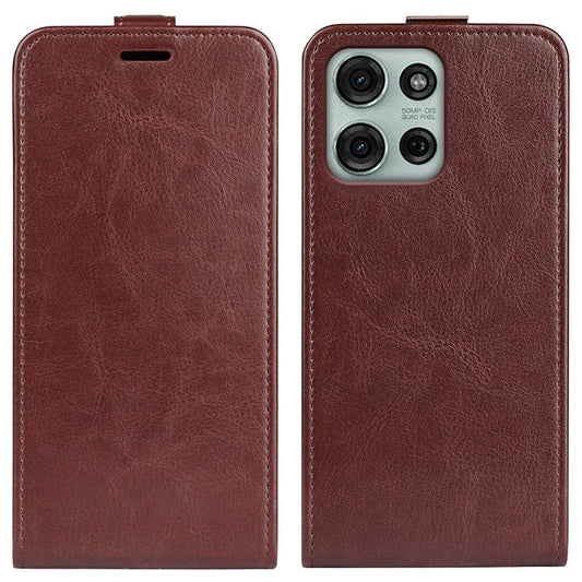 For Motorola Moto G75 5G Case with Card Slots Vertical Flip Leather Phone Cover - Brown