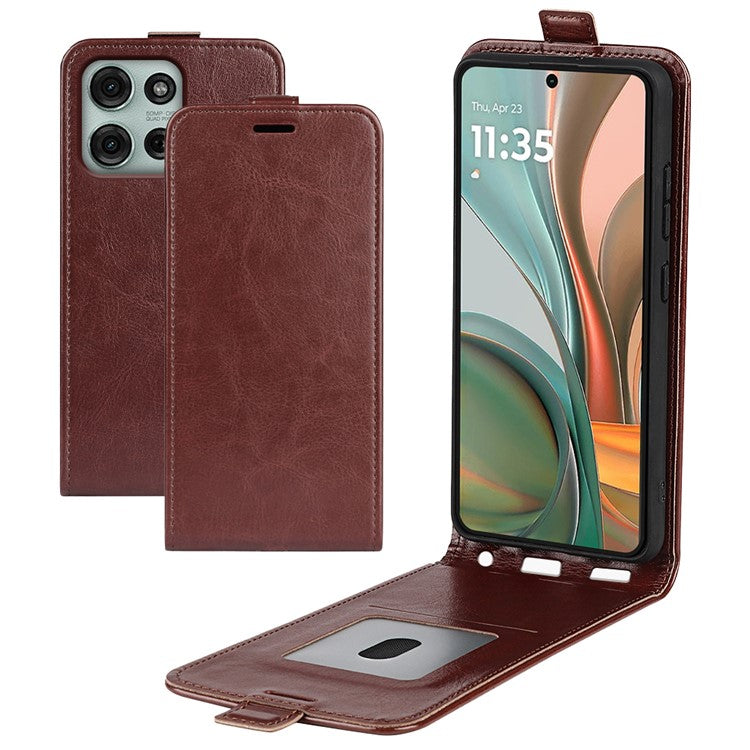 For Motorola Moto G75 5G Case with Card Slots Vertical Flip Leather Phone Cover - Brown