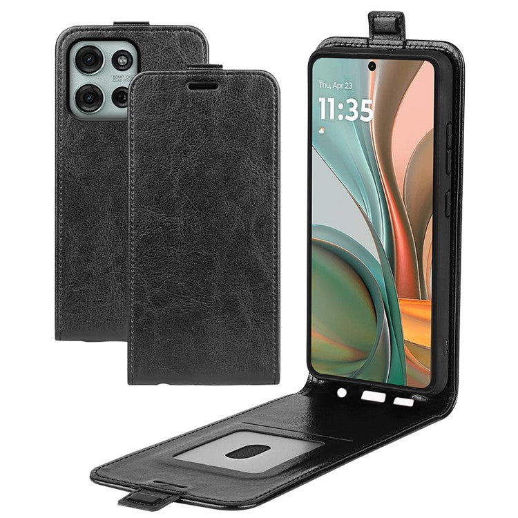 For Motorola Moto G75 5G Case with Card Slots Vertical Flip Leather Phone Cover - Black