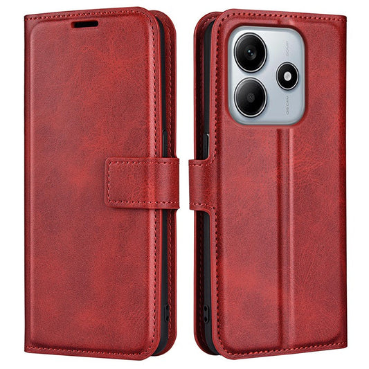 For Xiaomi Redmi Note 14 5G Stand Case Anti-Scratch Calf Texture Leather Phone Cover - Red