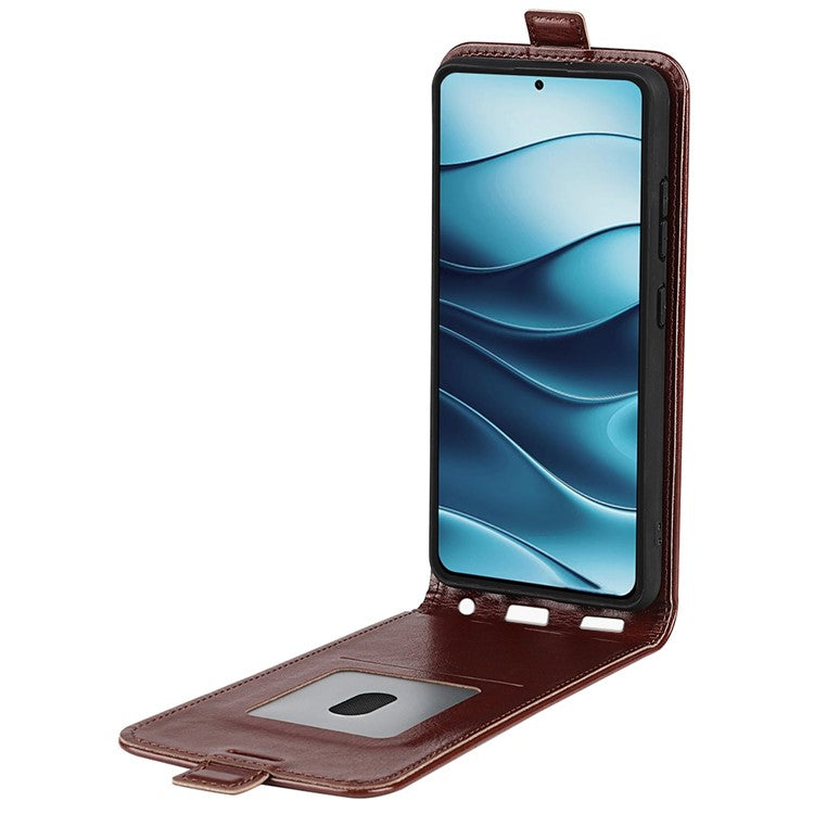 For Xiaomi Redmi Note 14 5G Case with Card Slots Vertical Flip Leather Phone Cover - Brown