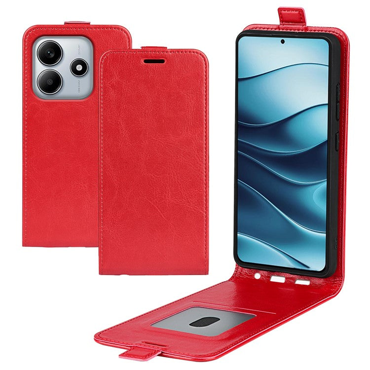 For Xiaomi Redmi Note 14 5G Case with Card Slots Vertical Flip Leather Phone Cover - Red