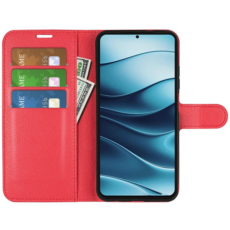 For Xiaomi Redmi Note 14 5G Case Litchi Texture Shockproof Leather Wallet Phone Cover - Red