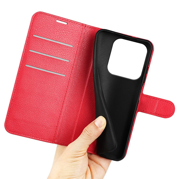 For Xiaomi Redmi Note 14 5G Case Litchi Texture Shockproof Leather Wallet Phone Cover - Red