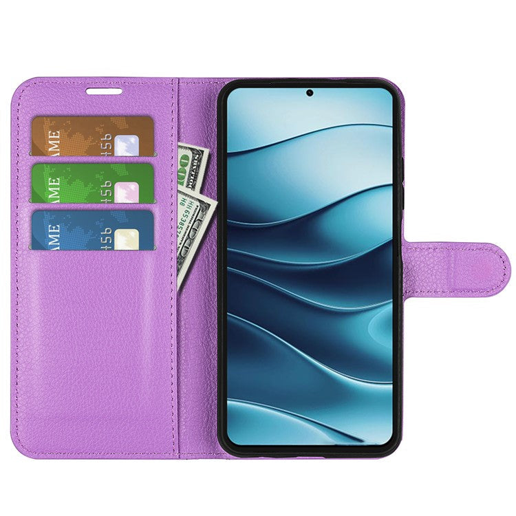 For Xiaomi Redmi Note 14 5G Case Litchi Texture Shockproof Leather Wallet Phone Cover - Purple