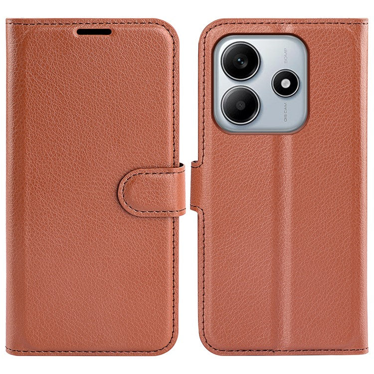 For Xiaomi Redmi Note 14 5G Case Litchi Texture Shockproof Leather Wallet Phone Cover - Brown