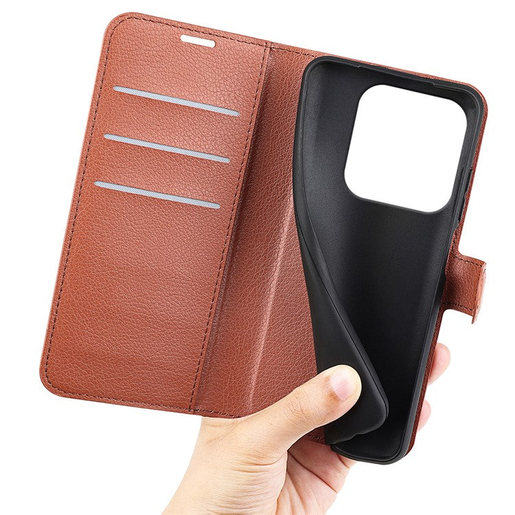 For Xiaomi Redmi Note 14 5G Case Litchi Texture Shockproof Leather Wallet Phone Cover - Brown