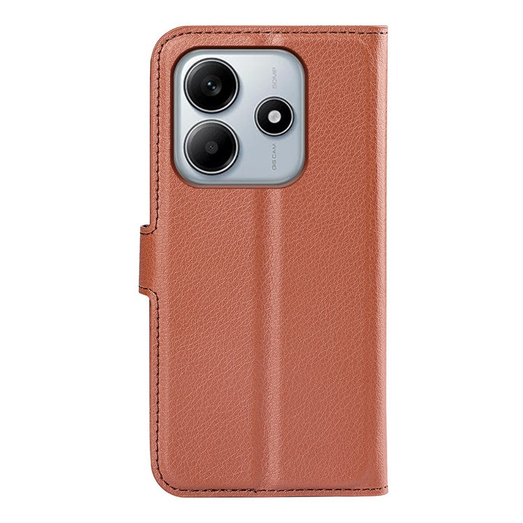For Xiaomi Redmi Note 14 5G Case Litchi Texture Shockproof Leather Wallet Phone Cover - Brown