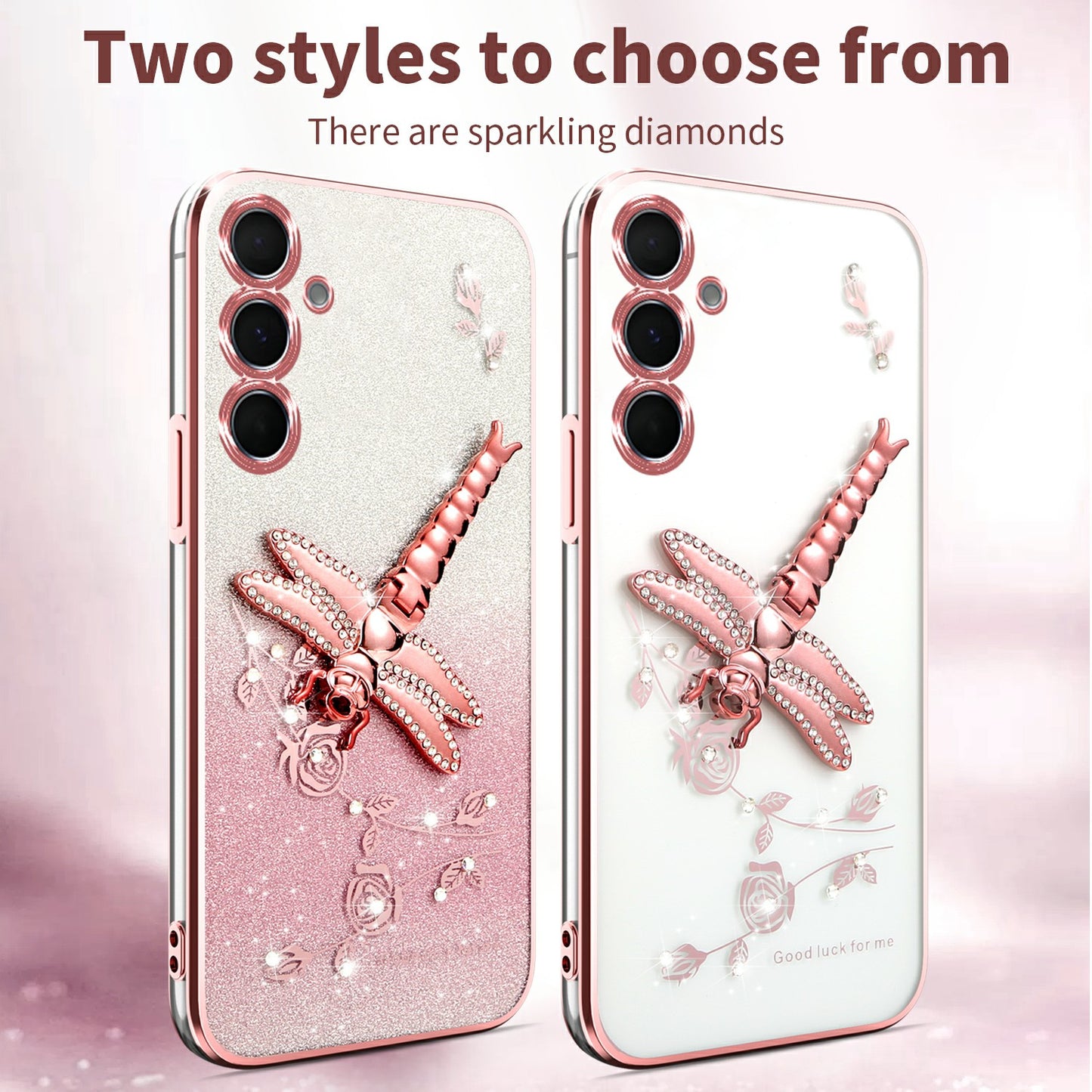 KADEM For Samsung Galaxy A16 5G  /  4G Case Dragonfly Kickstand TPU Flowers Glitter Phone Cover - Blue