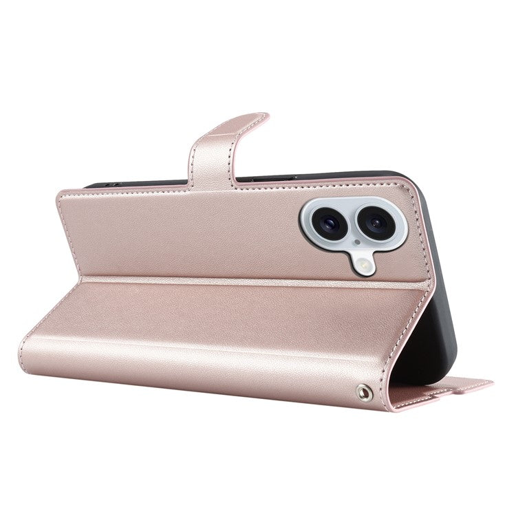 For iPhone 16 Plus Case Dots Imprinted PU Leather Flip Phone Cover with Card Slot, Strap - Rose Gold
