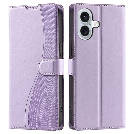 For iPhone 16 Plus Case Dots Imprinted PU Leather Flip Phone Cover with Card Slot, Strap - Purple