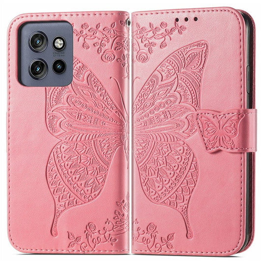 For Motorola Edge 50 Neo 5G / Moto S50 5G / Thinkphone 25 5G Case PU Leather Wallet Phone Cover Butterfly Pattern - Pink