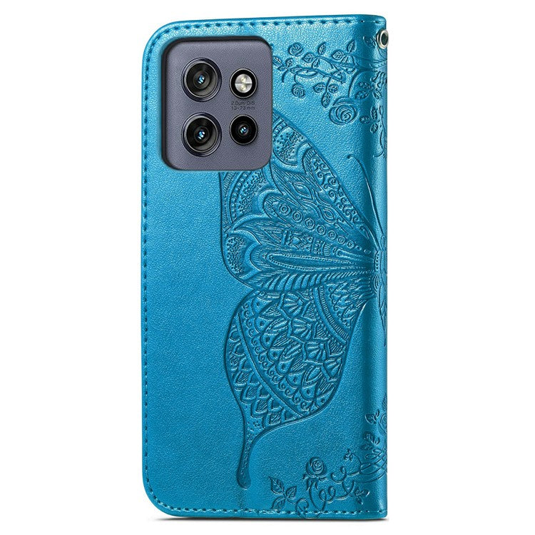 For Motorola Edge 50 Neo 5G Case PU Leather Wallet Phone Cover Butterfly Pattern - Blue