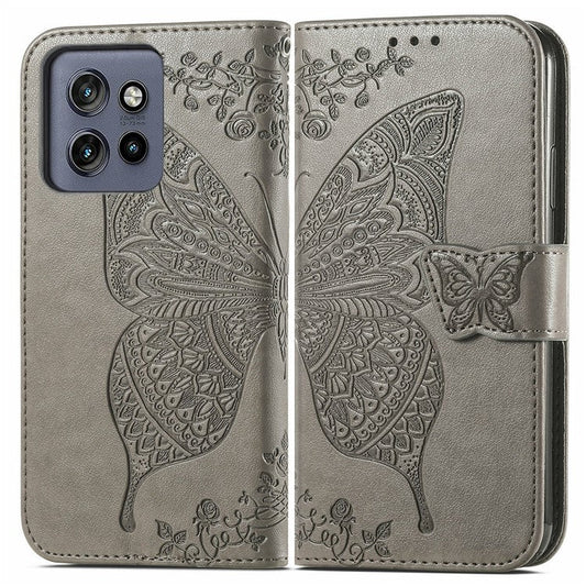 For Motorola Edge 50 Neo 5G / Moto S50 5G / Thinkphone 25 5G Case PU Leather Wallet Phone Cover Butterfly Pattern - Grey