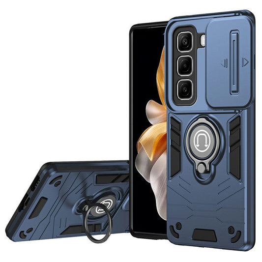 For Infinix Hot 50 4G Case Slide Camshield Kickstand PC+TPU Phone Cover - Blue