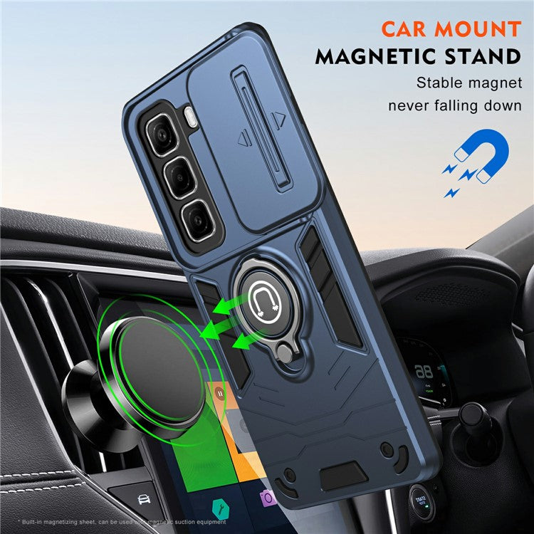 For Infinix Hot 50 4G Case Slide Camshield Kickstand PC+TPU Phone Cover - Blue