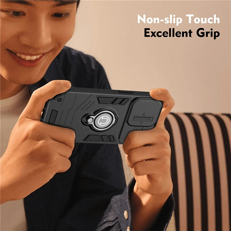 Phone Case For Motorola Edge 50 Neo 5G / Moto S50 5G / Thinkphone 25 5G PC+TPU Phone Cover with Slide Camshield Kickstand- Black