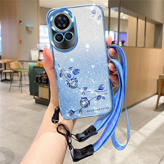 KADEM For Huawei nova 13 Case Flower Pattern TPU Gradient Phone Cover with Lanyards - Blue