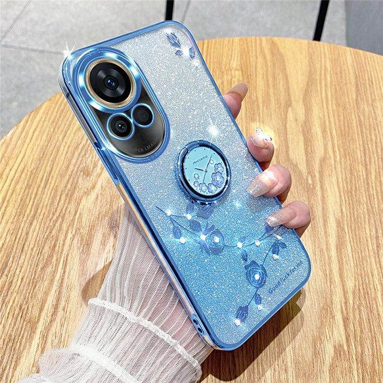 KADEM For Huawei nova 13 Case Ring Kickstand TPU Flowers Phone Cover Gradient Glitter - Blue