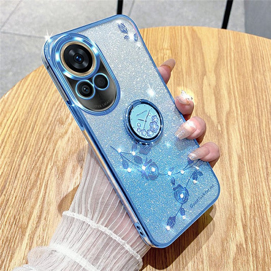 KADEM For Huawei nova 13 Case Ring Kickstand TPU Flowers Phone Cover Gradient Glitter - Blue